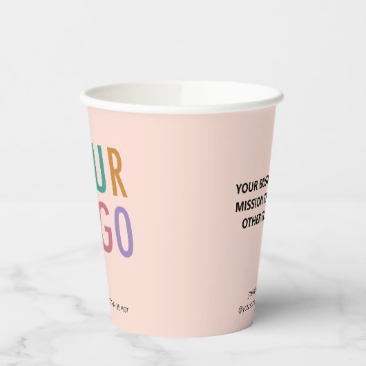 Peach Paper Cups Custom Business Logo Branded 8 oz 紙コップ (左)