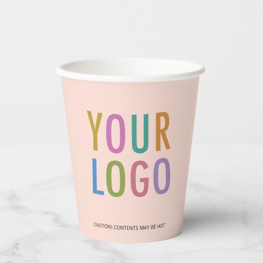 Peach Paper Cups Custom Business Logo Branded 8 oz 紙コップ (正面)