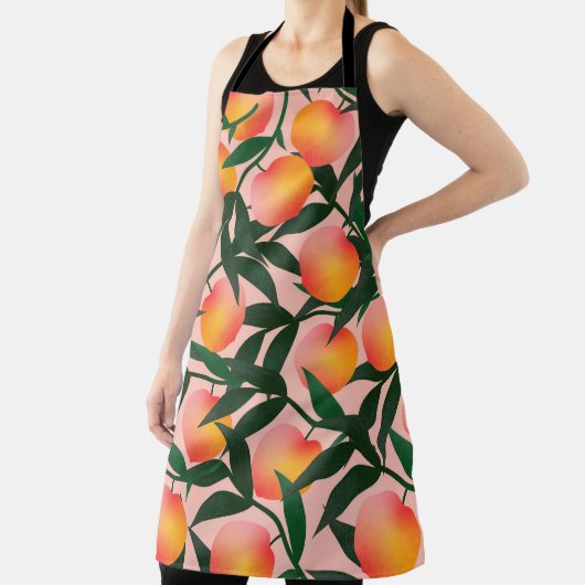 Peach pattern on pink background. Hand drawn fruit エプロン (インサイチュ)