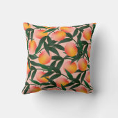 Peach pattern on pink background. Hand drawn fruit クッション (裏面)
