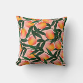 Peach pattern on pink background. Hand drawn fruit クッション (正面)