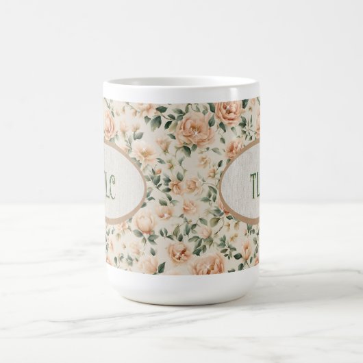 Peach Peony and Sparkles Watercolor Monogram コーヒーマグカップ (中央)