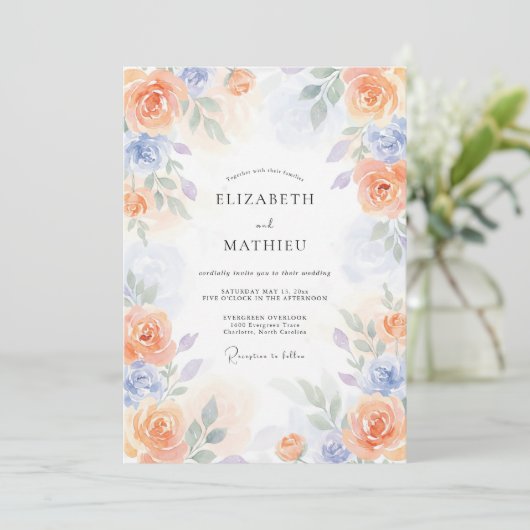 Peach Periwinkle Poetic Springtime Wedding 招待状 (スタンド正面)