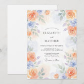 Peach Periwinkle Poetic Springtime Wedding 招待状 (正面/裏面)