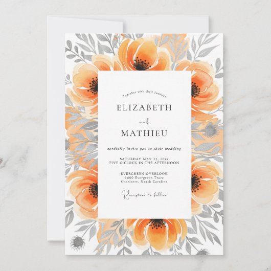 Peach Picturesque Botanical Wedding 招待状 (正面)