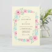 Peach Pink Botanical Bloom Wedding 招待状 (スタンド正面)