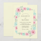 Peach Pink Botanical Bloom Wedding 招待状 (正面/裏面)