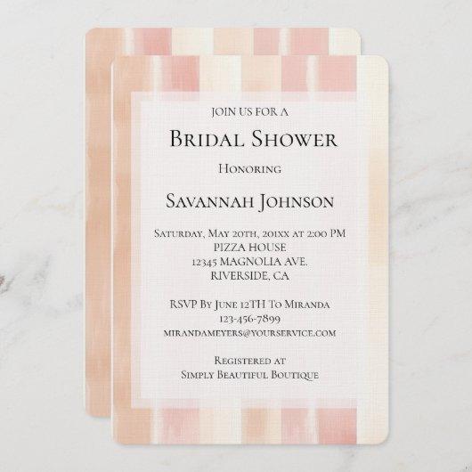 Peach Pink Cream Stripes Bridal Shower 招待状 (正面/裏面)