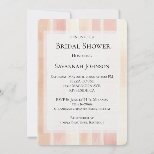 Peach Pink Cream Stripes Bridal Shower 招待状 (正面)