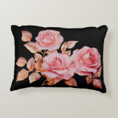 Peach Pink Gold Roses on Black アクセントクッション (裏面)