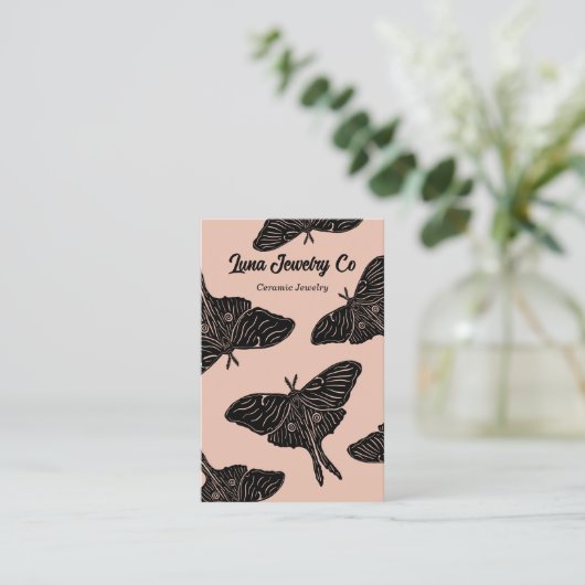 Peach Pink Mystical Luna Moth Blank Business Card 名刺 (スタンド正面)