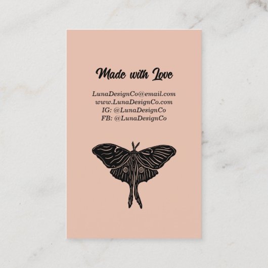 Peach Pink Mystical Luna Moth Blank Business Card 名刺 (裏面)