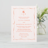 Peach Pink Palm Tree Tropical Wedding Invitation 招待状 (スタンド正面)
