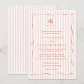 Peach Pink Palm Tree Tropical Wedding Invitation 招待状 (正面/裏面)