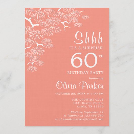 Peach Pink Pine Branch Surprise 60th Birthday 招待状 (正面)