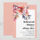 Peach-pink rhododendron wedding rehearsal dinner 招待状 (正面/裏面)