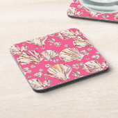 Peach, pink sea shells, coral pink background コースター (左側)