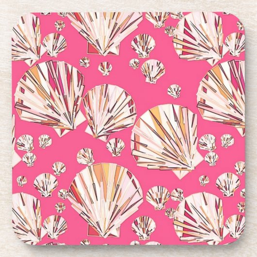 Peach, pink sea shells, coral pink background コースター (正面)