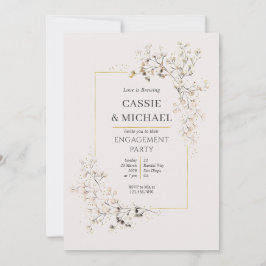 Peach Pink Wildflower and Gold Engagement Party  招待状