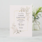 Peach Pink Wildflower and Gold Engagement Party  招待状 (スタンド正面)