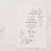 Peach Pink Wildflower and Gold Engagement Party  招待状 (正面/裏面)