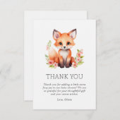Peach Pink Woodland Fox Baby Shower サンキューカード (正面/裏面)