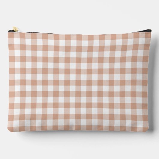 Peach Plaid Gingham Retro Color アクセサリーポーチ (正面)