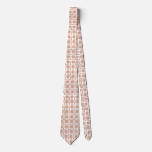 Peach Plaid Shamrock Clover Retro Neck Tie ネクタイ (正面)