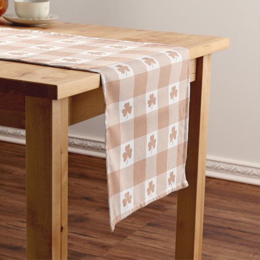 Peach Plaid Shamrock Clover Retro Table Runner ショートテーブルランナー (インサイチュ)