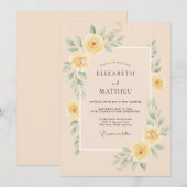 Peach Polished Floral Wedding 招待状 (正面/裏面)