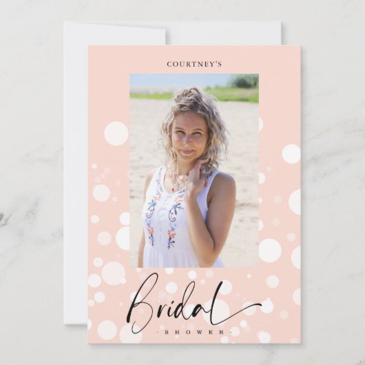 Peach Polka Dot Custom Photo Bridal Shower 招待状 (正面)