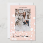 Peach Polka Dot Custom Photo Quinceañera 招待状 (正面)