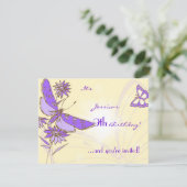 Peach Purple Butterfly Invitation Card 出欠カード (スタンド正面)