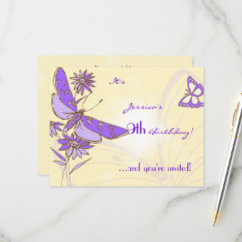Peach Purple Butterfly Invitation Card 出欠カード