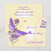 Peach Purple Butterfly Invitation Card 出欠カード (正面/裏面)