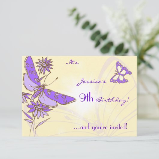 Peach Purple Butterfly Invitation Card 招待状 (スタンド正面)