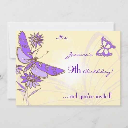 Peach Purple Butterfly Invitation Card 招待状 (正面)
