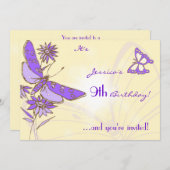 Peach Purple Butterfly Invitation Card 招待状 (正面/裏面)