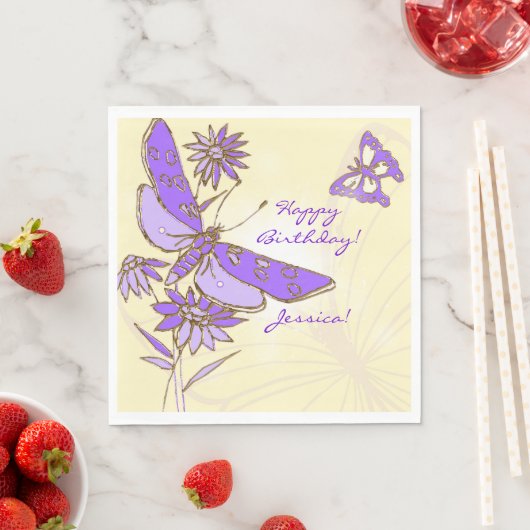 Peach Purple Butterfly Throw Pillow スタンダードランチョンナプキン (インサイチュ)