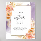 Peach Purple Floral Wedding Sign with Custom Text ポスター (正面)