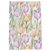 Peach Purple Tulip Pattern Elegant Spring Floral ミディアムペーパーバッグ (裏面)