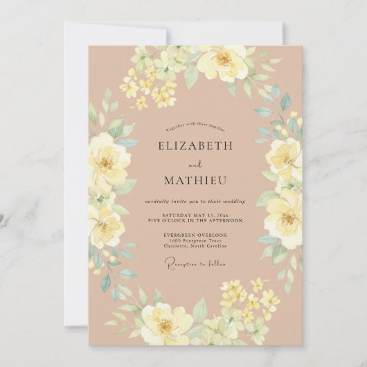 Peach Radiant Botanical Wedding 招待状 (正面)