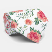 Peach & Red Roses Pattern Watercolors ネクタイ (ロール)