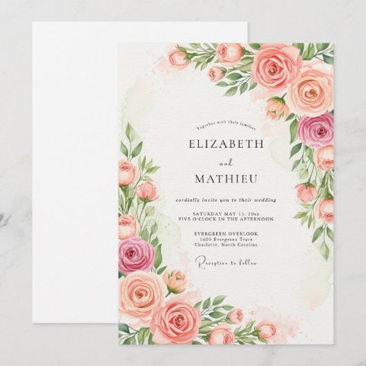 Peach Resplendent Spring Wedding 招待状 (正面/裏面)