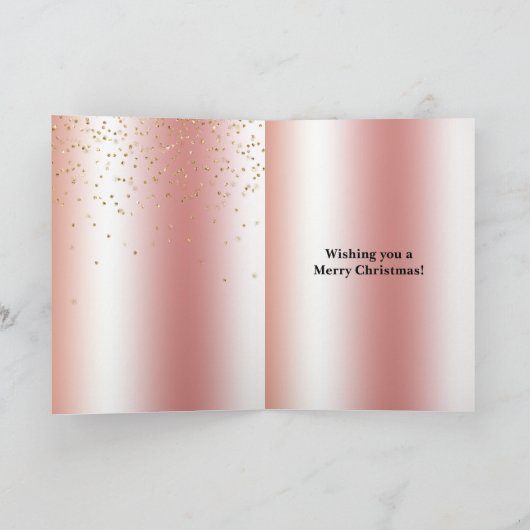 Peach Rose Birch Trees Gold Glitter Christmas カード (内部)