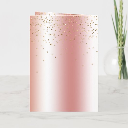 Peach Rose Birch Trees Gold Glitter Christmas カード (裏面)