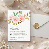 Peach Rose Floral Wedding Invitation 招待状