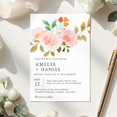 Peach Rose Floral Wedding Invitation 招待状
