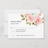 Peach Rose Floral Wedding RSVP Card (正面)