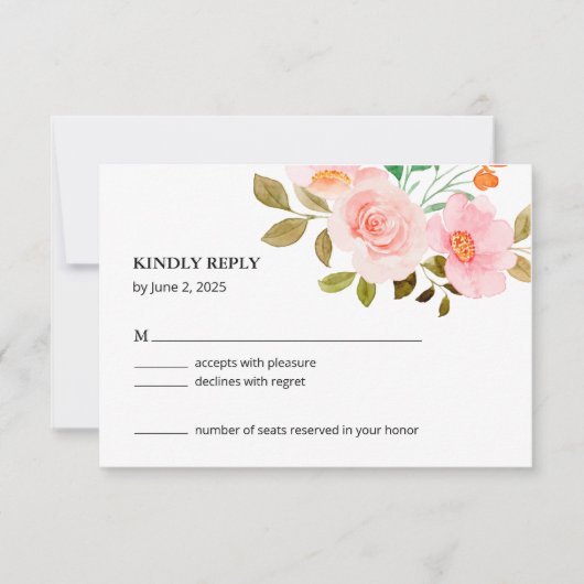 Peach Rose Floral Wedding RSVP Card (正面)